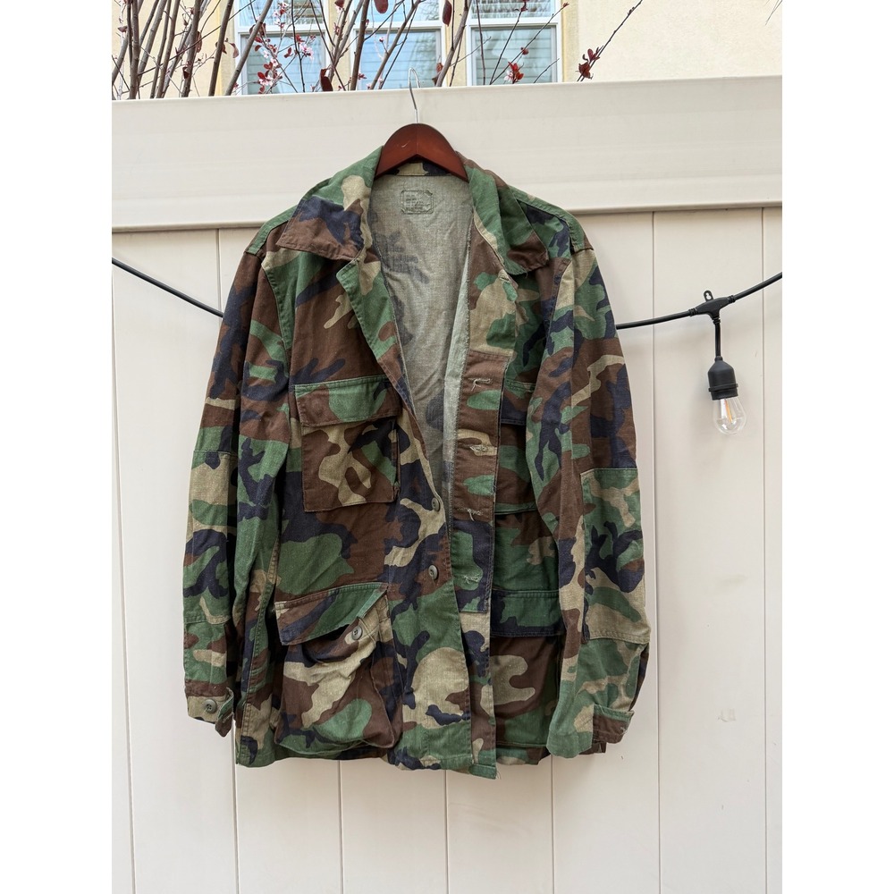 US Military Woodland Camo Combat Coat Jacket BDU Large Long 8415-01-084-1650